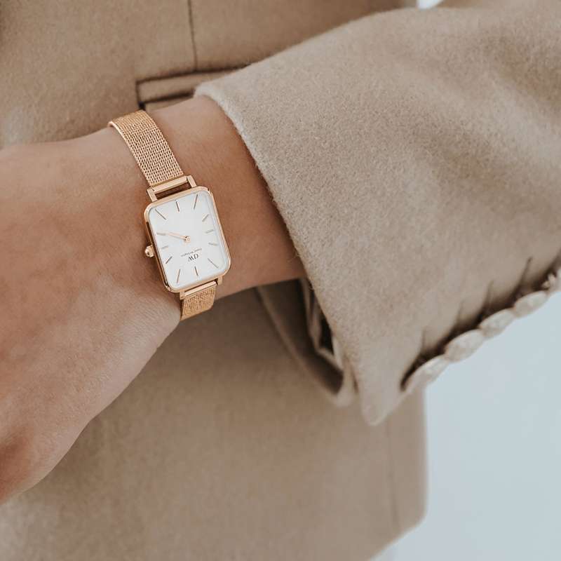 Daniel Wellington Quadro Pressed Mesh Rose Gold White Women's Watch | DW00100431