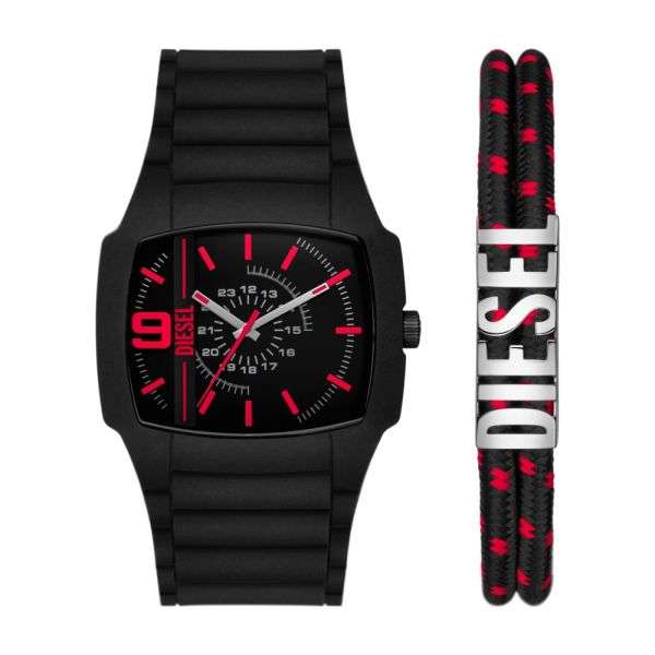Diesel Cliffhanger 2.0 Three-Hand, Black Silicone and Stainless Steel Men's Watch | DZ2191SET