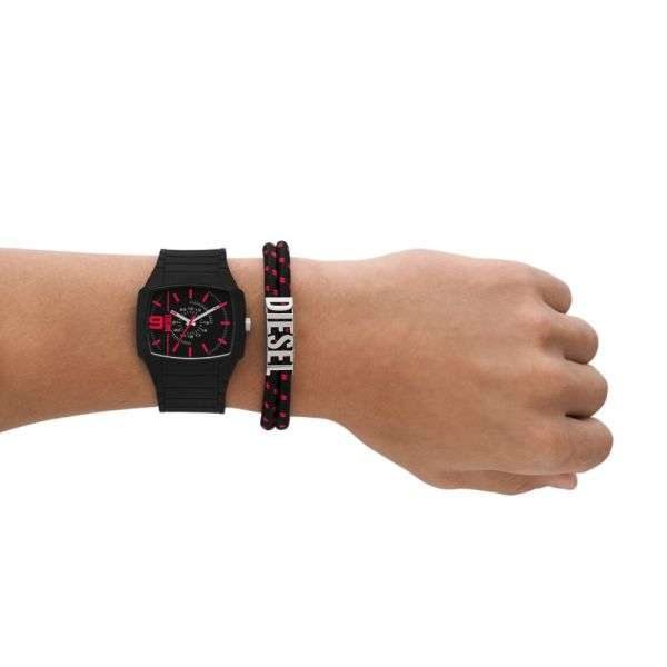 Diesel Cliffhanger 2.0 Three-Hand, Black Silicone and Stainless Steel Men's Watch | DZ2191SET