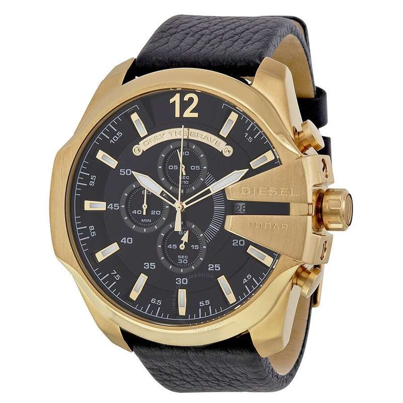 Diesel Mega Chief Gold Round Leather Men's Watch | DZ4344