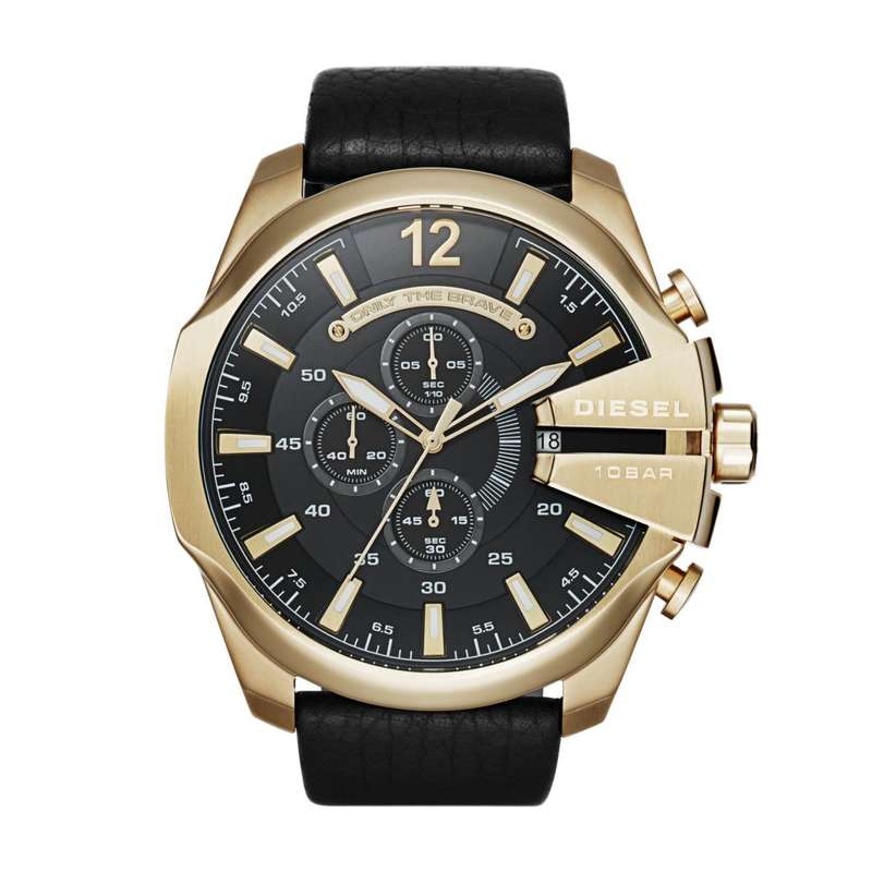 Diesel Mega Chief Gold Round Leather Men's Watch | DZ4344