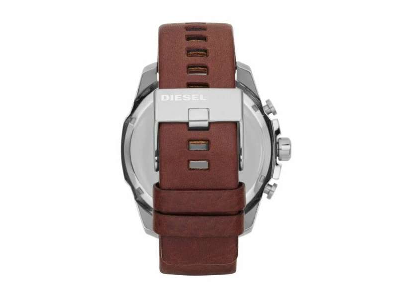 Diesel Mega Chief Silver Round Leather Men's Watch | DZ4290