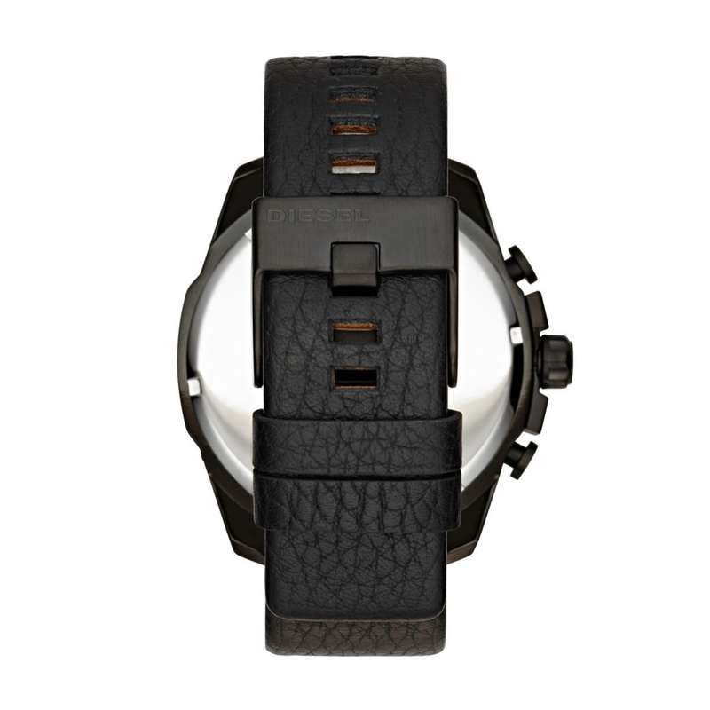 Diesel Men's Mega Chief Black Round Leather Watch | DZ4323