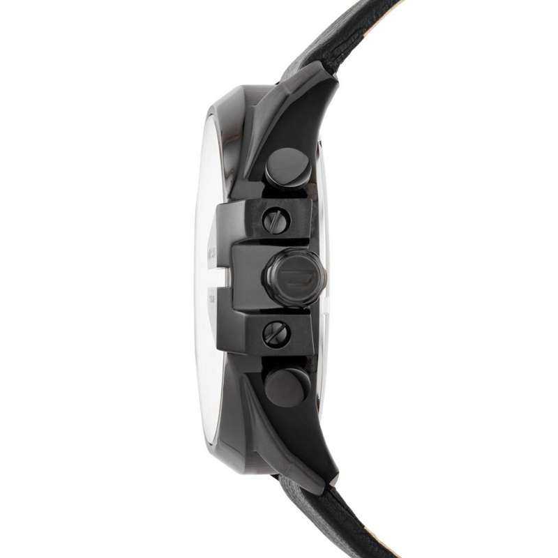 Diesel Men's Mega Chief Black Round Leather Watch | DZ4323
