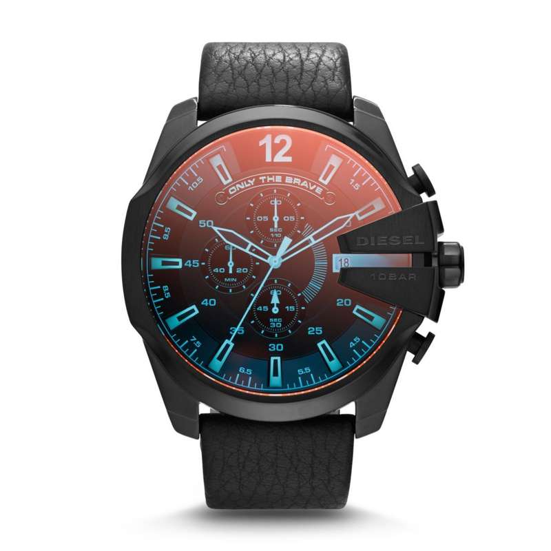 Diesel Men's Mega Chief Black Round Leather Watch | DZ4323