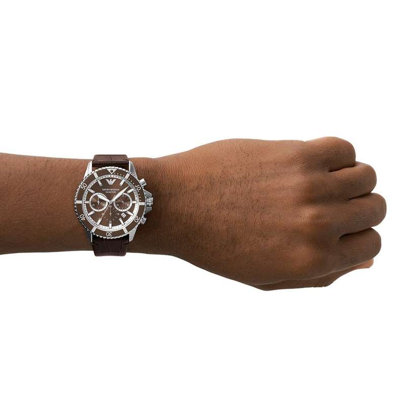 Emporio Armani Chronograph Diver Leather Mens Watch | AR11486