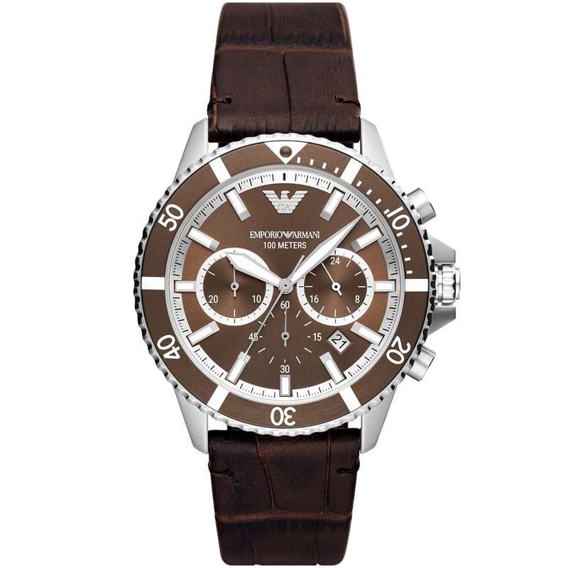 Emporio Armani Chronograph Diver Leather Mens Watch | AR11486