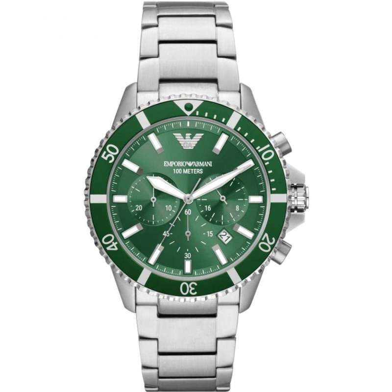 Emporio Armani Green Dial Silver Stainless Steel Strap Men's Watch | AR11500