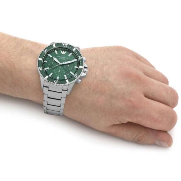 Emporio Armani Green Dial Silver Stainless Steel Strap Men's Watch | AR11500