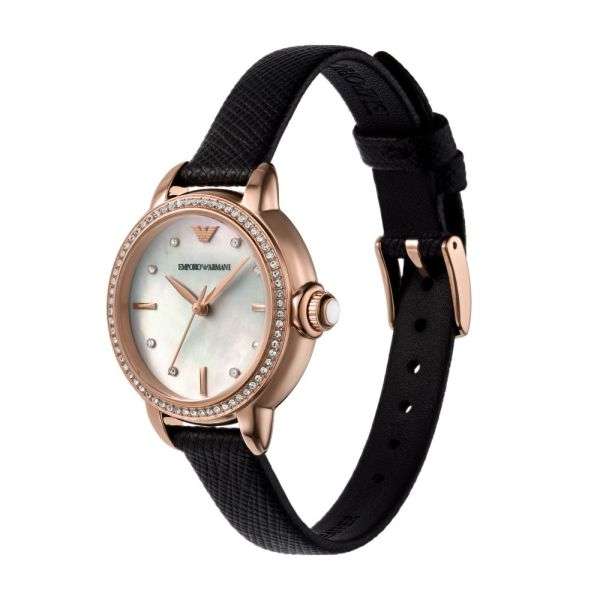 Emporio Armani Three-Hand Black Leather Woman's Watch | AR11598
