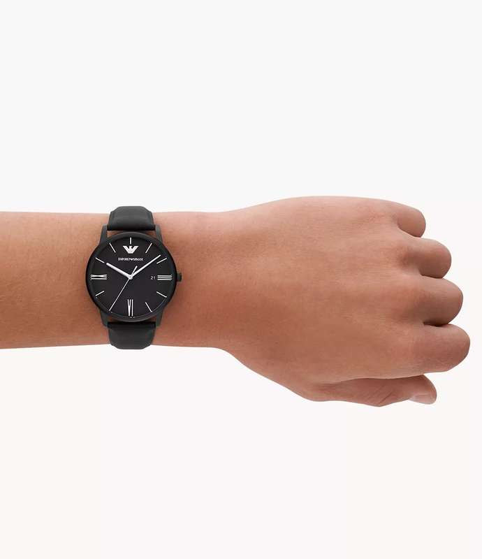 Emporio Armani Three-Hand Date Black Leather Men's Watch | AR11573