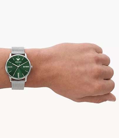 Emporio Armani Three-Hand Date Stainless Steel Mesh Men's Watch | AR11578