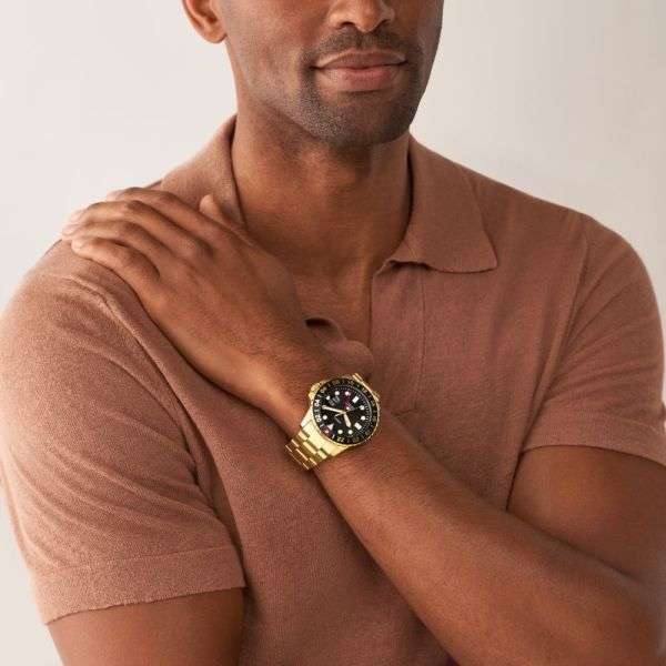 Fossil Blue GMT Gold-Tone Stainless Steel Men's Watch | FS5990
