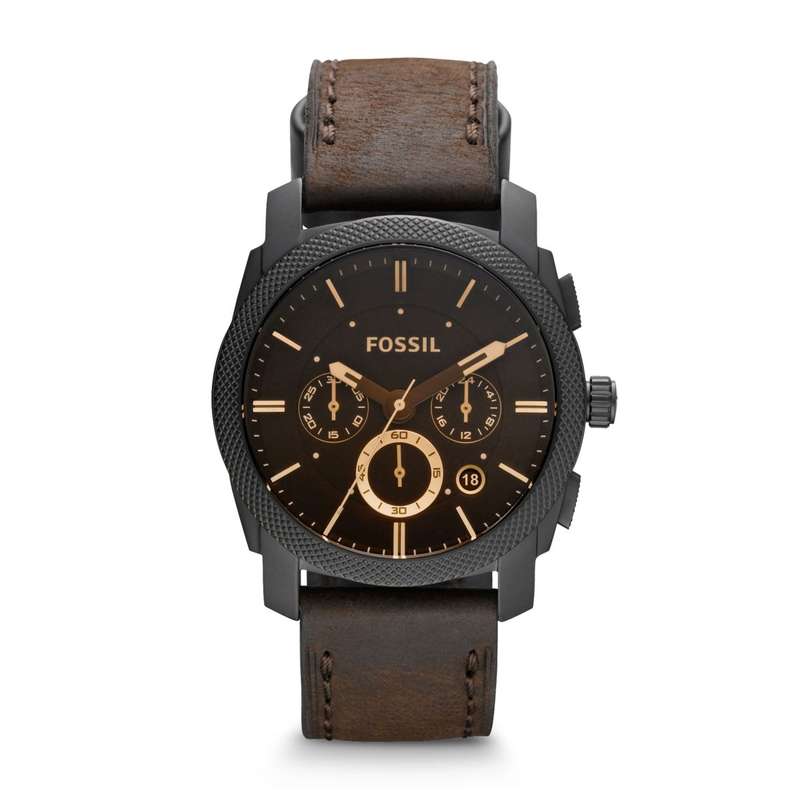 Fossil Machine Black Round Leather Men's Watch | FS4656IE