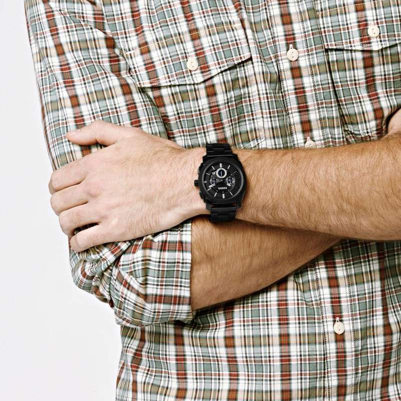Fossil Machine Black Round Stainless Steel Men's Watch | FS4552