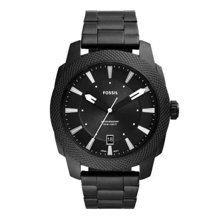 Fossil Machine Three-Hand Date Black Stainless Steel Men's Watch | FS5971