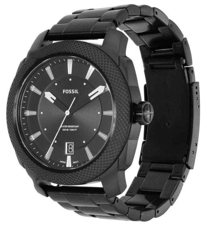 Fossil Machine Three-Hand Date Black Stainless Steel Men's Watch | FS5971