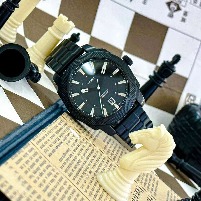 Fossil Machine Three-Hand Date Black Stainless Steel Men's Watch | FS5971