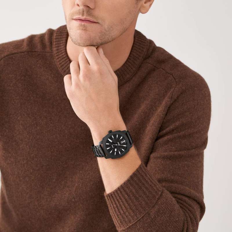Fossil Machine Three-Hand Date Black Stainless Steel Men's Watch | FS5971