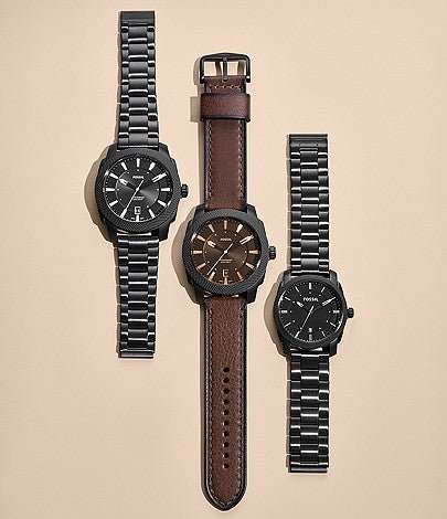 Fossil Machine Three-Hand Date Black Stainless Steel Men's Watch | FS5971