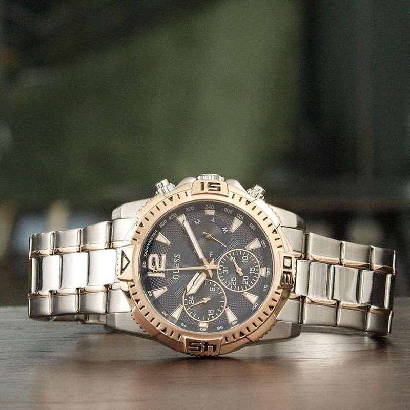 GUESS Sport Commander Pilot Silver & Rose Gold Men's Watch | GW0056G5