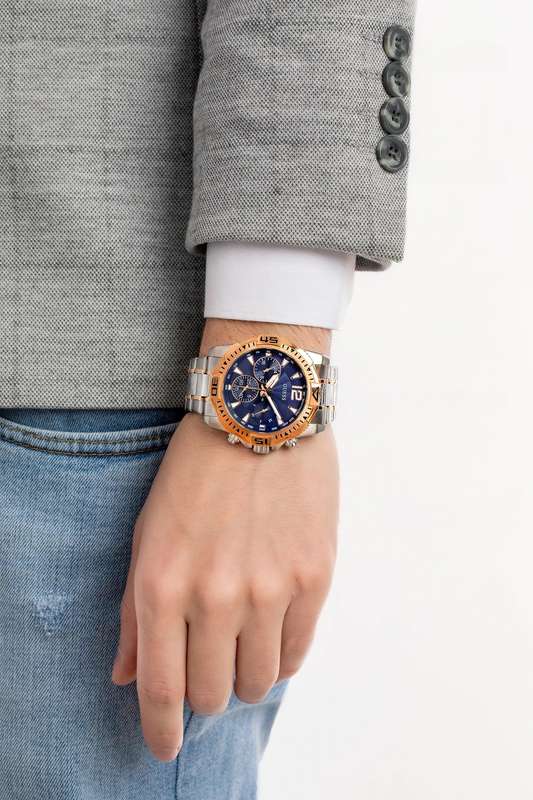 GUESS Sport Commander Pilot Silver & Rose Gold Men's Watch | GW0056G5