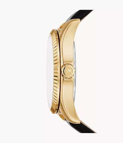 Michael Kors Lexington Three-Hand Black Leather Woman's Watch | MK4748