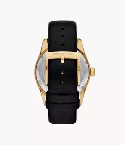 Michael Kors Lexington Three-Hand Black Leather Woman's Watch | MK4748