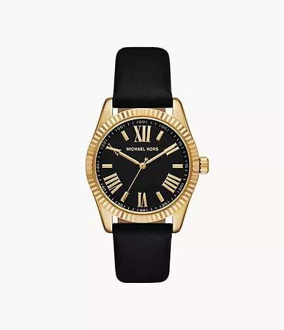 Michael Kors Lexington Three-Hand Black Leather Woman's Watch | MK4748