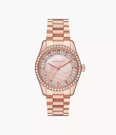 Michael Kors Lexington Three-Hand Rose Gold-Tone Stainless Steel Woman's Watch | MK7444