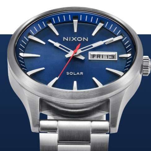 NIXON Sentry Solar Navy Sunray / Silver Stainless Steel Men's Watch | A13465091-00