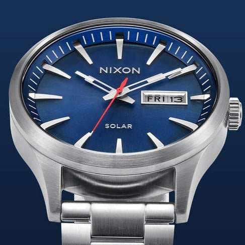 NIXON Sentry Solar Navy Sunray / Silver Stainless Steel Men's Watch | A13465091-00