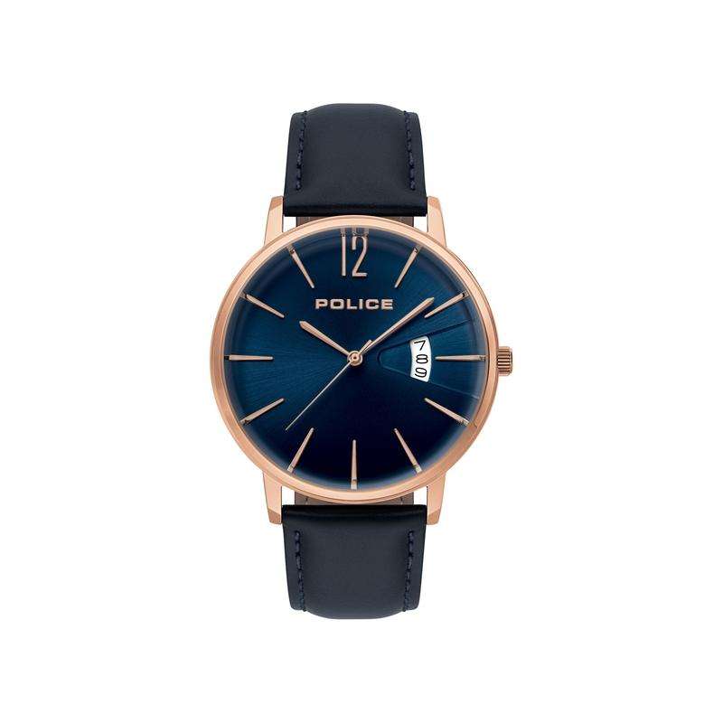 Police Virtue 3 Hands-Date Leather Strap Men's Watch | PL15307JSR03