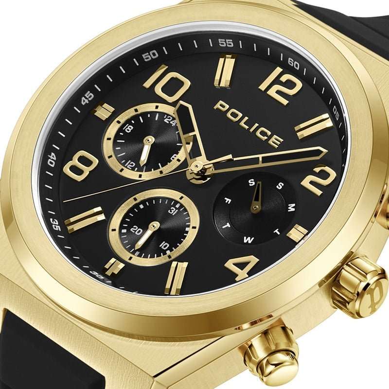 Police Salkantay Gold Face Black Silicon Strap Men's Watch | PEWJQ2226702