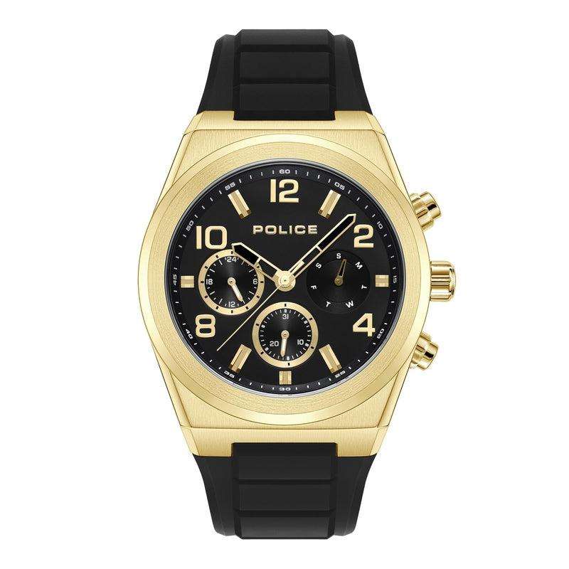 Police Salkantay Gold Face Black Silicon Strap Men's Watch | PEWJQ2226702