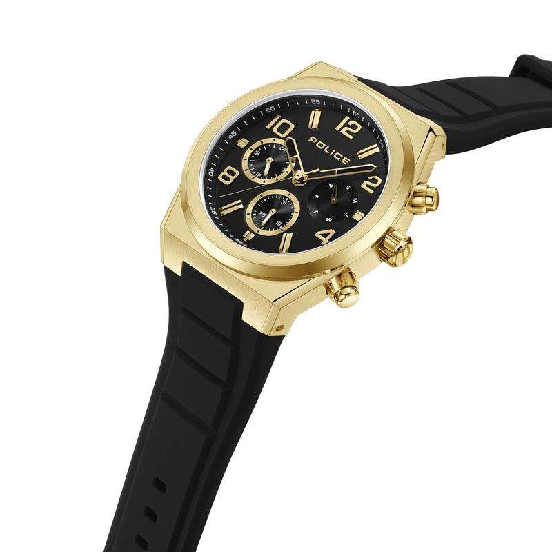 Police Salkantay Gold Face Black Silicon Strap Men's Watch | PEWJQ2226702