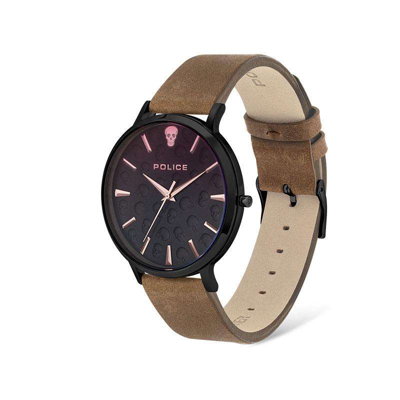 Police Tasman 3 Hands, Brown Leather Strap