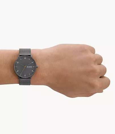 Skagen Riis Three-Hand Charcoal Stainless Steel Mesh Men's Watch | SKW6884