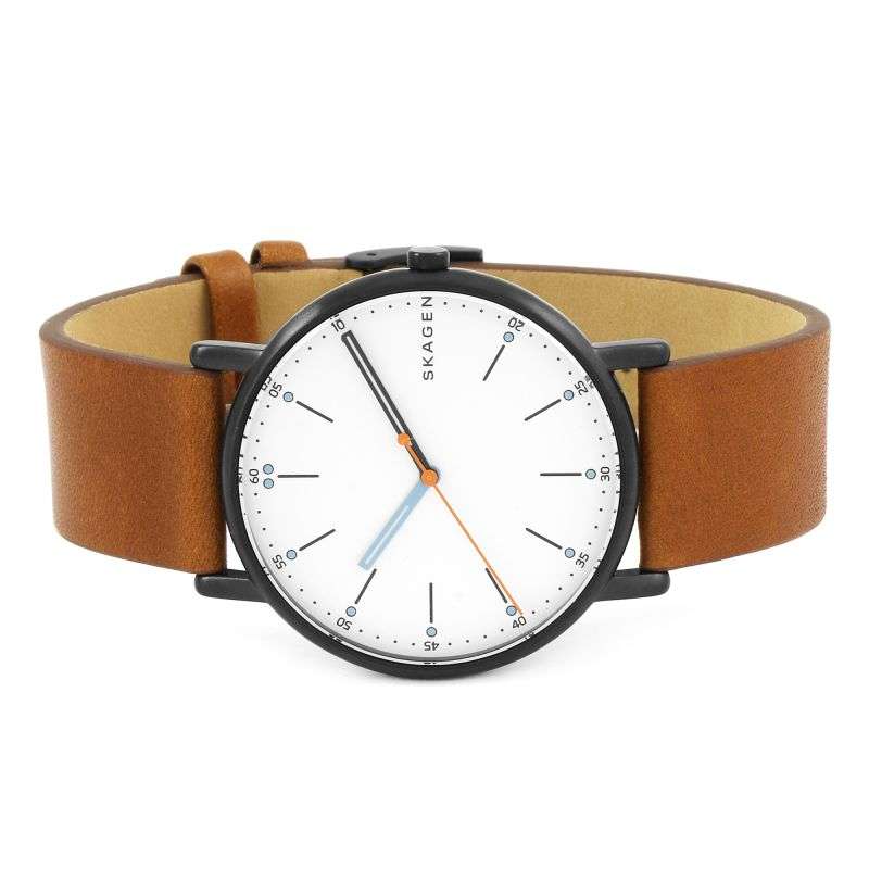 Skagen Signatur Black Round Leather Men's Watch | SKW6374