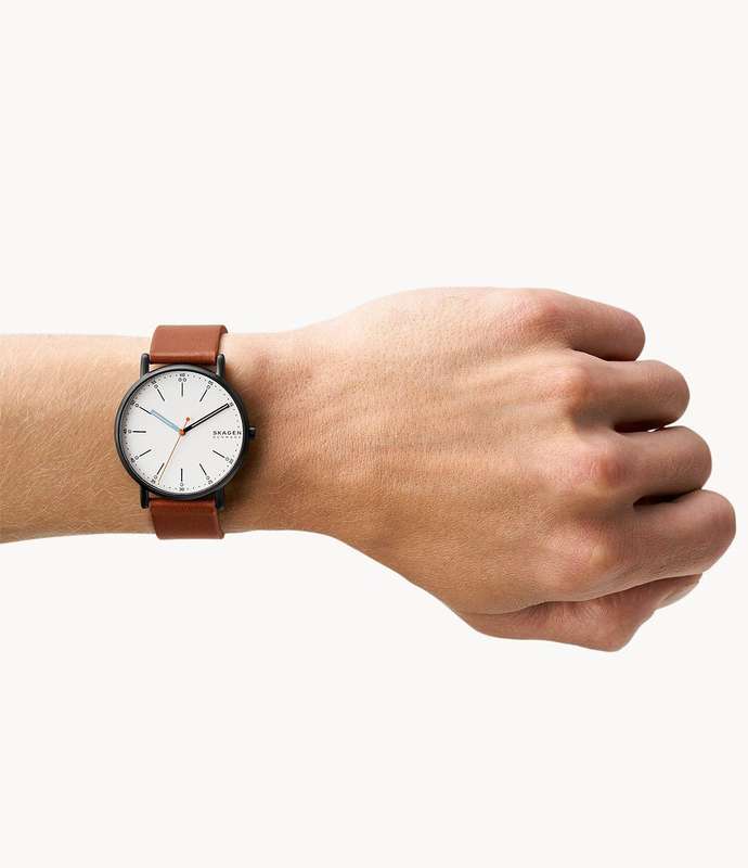Skagen Signatur Black Round Leather Men's Watch | SKW6374