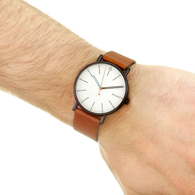 Skagen Signatur Black Round Leather Men's Watch | SKW6374