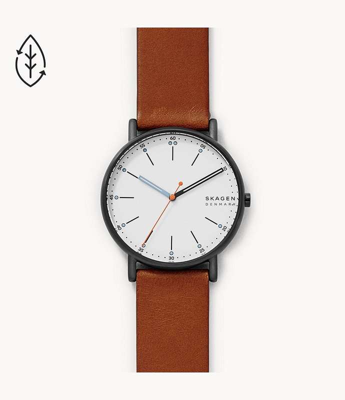 Skagen Signatur Black Round Leather Men's Watch | SKW6374