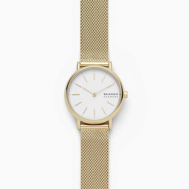 Skagen Signatur Gold Round Stainless Steel Mesh Women's Watch | SKW2693