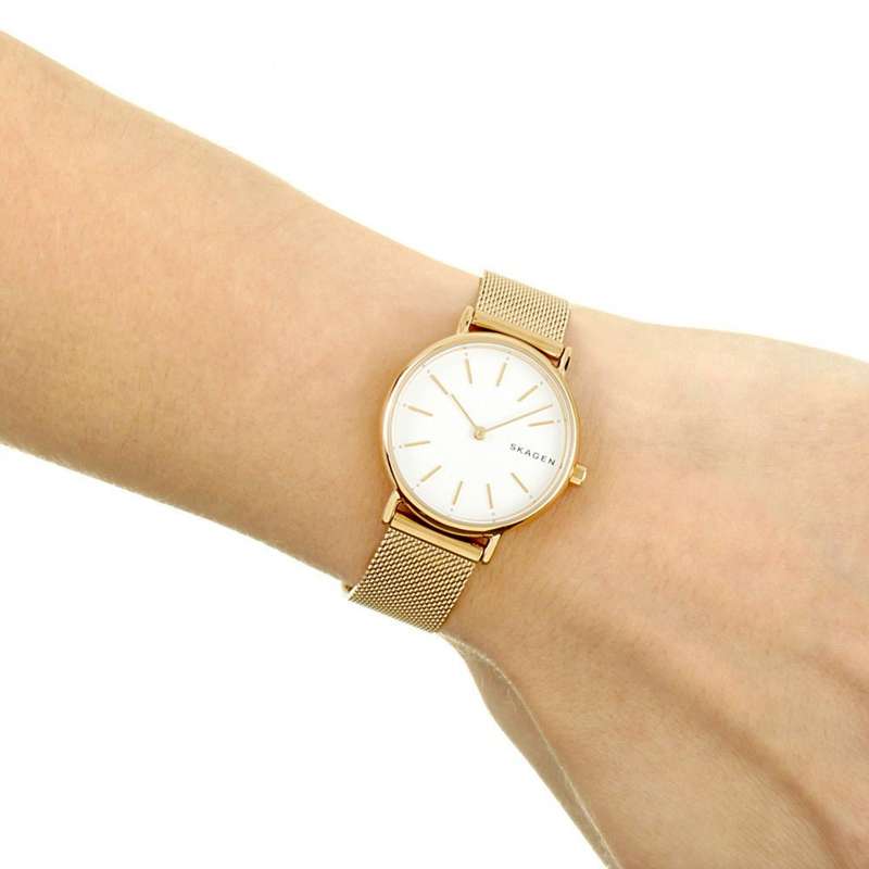 Skagen Signatur Gold Round Stainless Steel Mesh Women's Watch | SKW2693