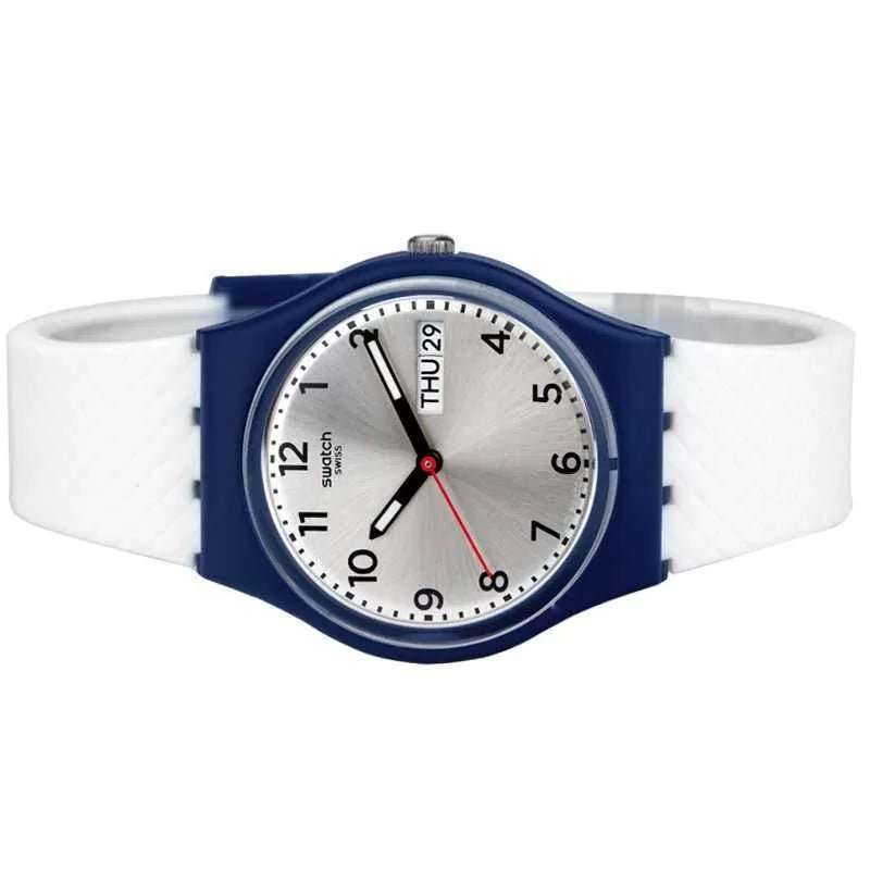 Swatch White Delight Silver Dial White Silicone Strap Men's Watch | GN720