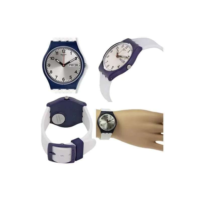 Swatch White Delight Silver Dial White Silicone Strap Men's Watch | GN720