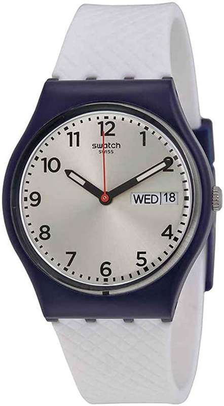 Swatch White Delight Silver Dial White Silicone Strap Men's Watch | GN720