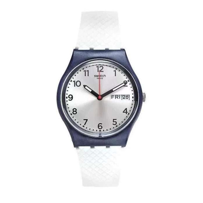 Swatch White Delight Silver Dial White Silicone Strap Men's Watch | GN720