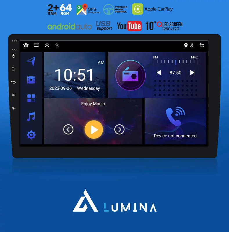 Lumina LA9150-CLUB 9" Carplay, Android Auto, USB Double Din Radio