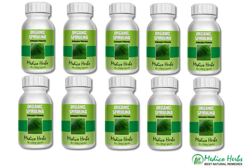 Spirulina Organic 10 bottles 90 x 250mg Capsules